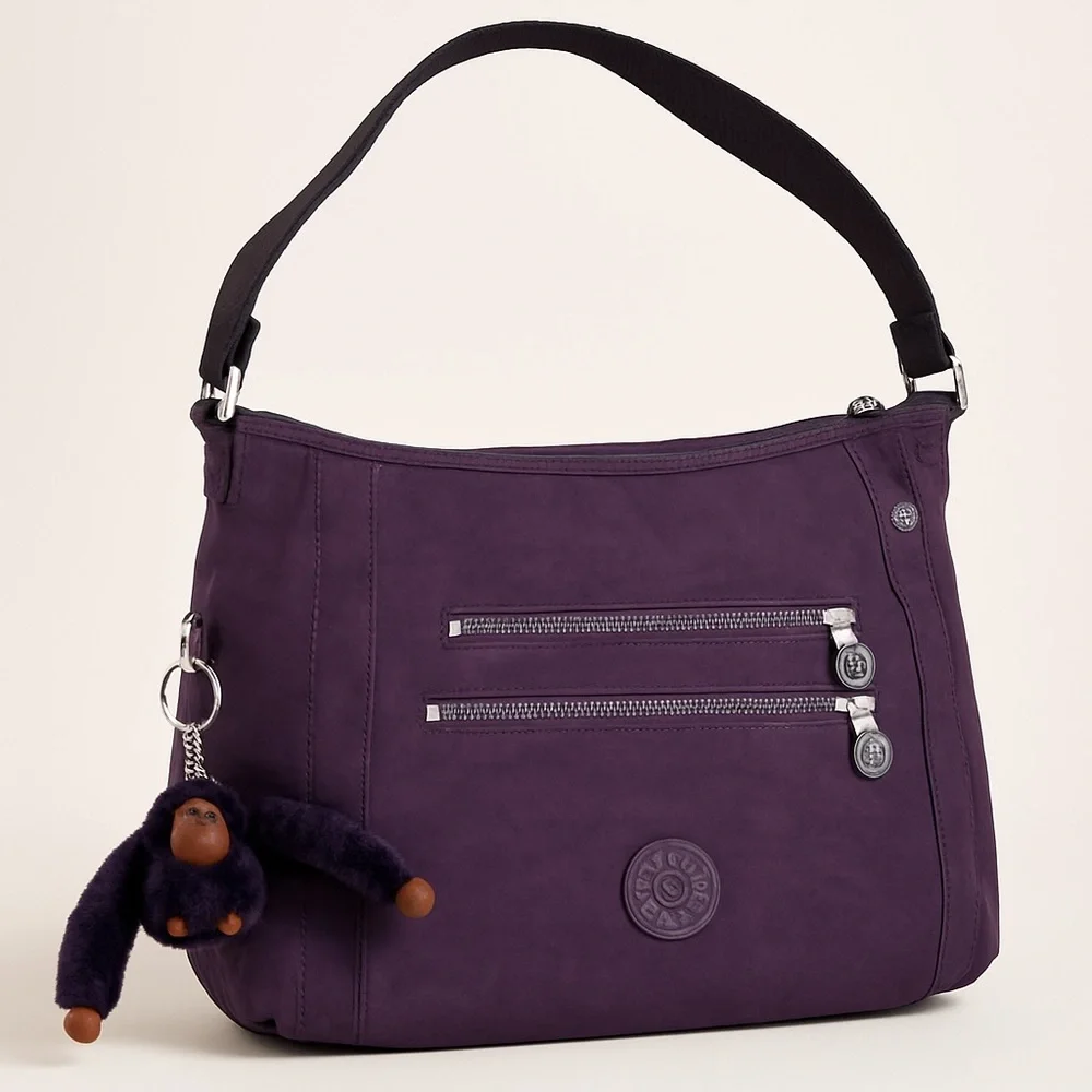 Kipling Belammie Hobo Crossbody Bag Purse Purple Gorilla Keychain